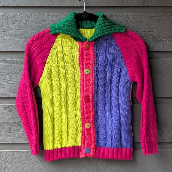 Brasilian Colorful Colorblock Knit Cardigan Size 6 Pink Green Yellow Purple - Picture 6 of 6